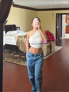 Off white off the shoulder crop top